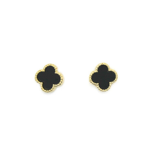 Earring Clover Shape With Stone Stud Earrings In Gold Black