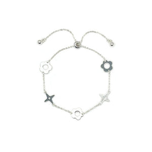 Bracelet Flowers And Stars Shape Adjustable Bracelet Silver