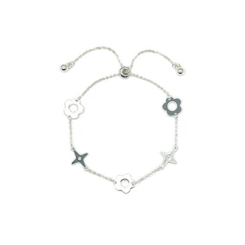 Bracelet Flowers And Stars Shape Adjustable Bracelet Silver