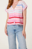 Pink STRIPED COLOURFUL KNIT VEST CARDIGAN