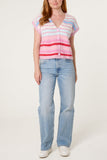 Pink STRIPED COLOURFUL KNIT VEST CARDIGAN