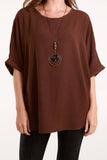 Brown SHORT SLEEVE NECKLACE BLOUSE