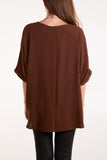 Brown SHORT SLEEVE NECKLACE BLOUSE