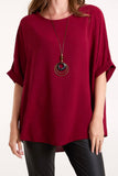 Wine SHORT SLEEVE NECKLACE BLOUSE