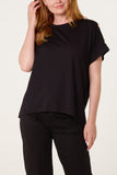 Black GOLD BUTTONS DETAIL ROUND NECK T-SHIRT