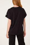 Black GOLD BUTTONS DETAIL ROUND NECK T-SHIRT