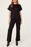 Black GOLD BUTTONS DETAIL ROUND NECK T-SHIRT