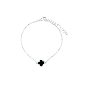 Bracelet Silver Black Simple Clover Bracelet