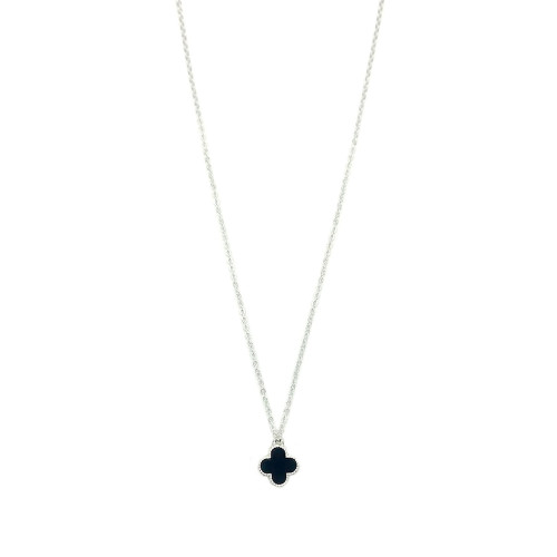Necklace Silver Black Simple Clover Necklace