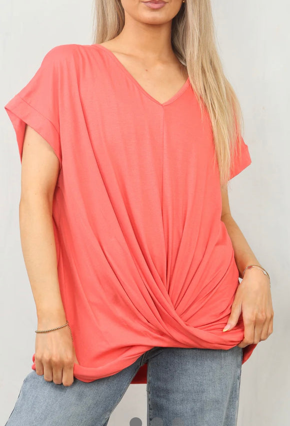 Coral Oversized Twist Top