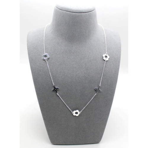 Necklace Silver Chain With Flowers And Stars Short Necklace