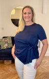 Navy ROUND NECK FRONT TIE TOP