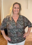 ANIMAL PRINT ZIP FRONT TOP