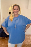 Denim NECKLACE BATWING SHORT SLEEVE TOP