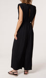 Black PLEATED SHOULDER PAD JUMPSUIT