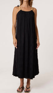Black Crinkle Maxi Dress with Strap Detail