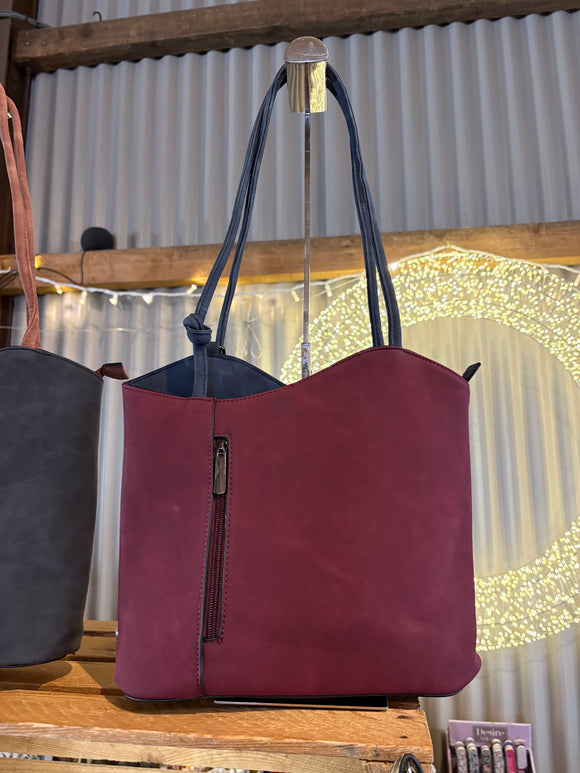 Bag Wine Faux Suede Shoulder Bag Convertible Backpack