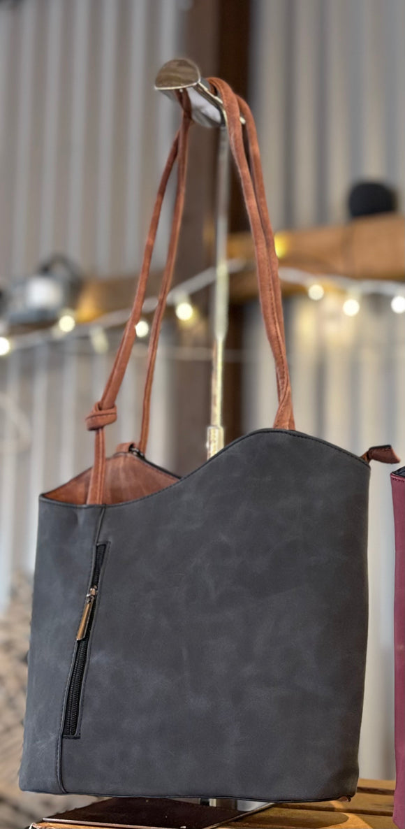 Bag Black Faux Suede Shoulder Bag Convertible Backpack