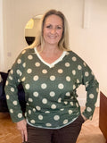 Khaki POLKA DOT LUREX FINE KNIT JUMPER