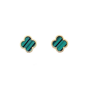 Earring Clover Shape with Stud Gold Green