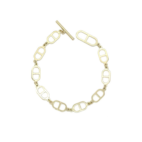 Bracelet Gold Oval Shape Links Chain T Bar