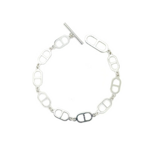 Bracelet Silver Oval Shape Links Chain T Bar