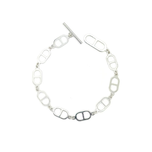 Bracelet Silver Oval Shape Links Chain T Bar