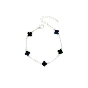 Bracelet Silver Black Five Clover Pendant