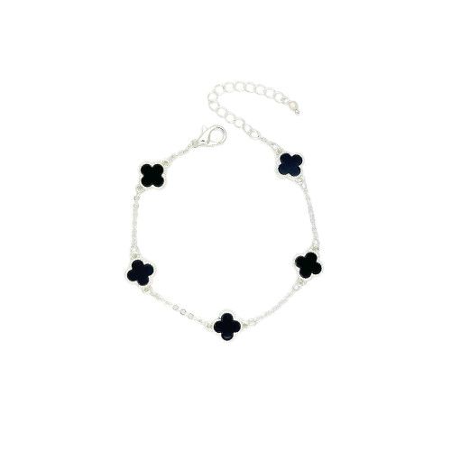 Bracelet Silver Black Five Clover Pendant
