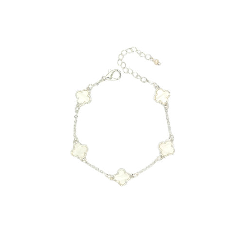 Bracelet Silver White Five Clover Pendant