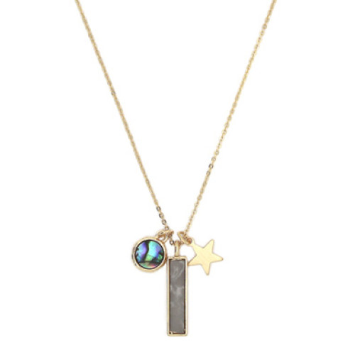 Necklace Coloured Stone, Mother Of Pearl And Brushed Metal Star Pendant Necklace In Gold