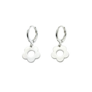 Earring Silver Flower Shape Drop Brass