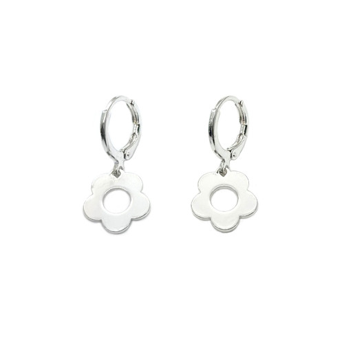 Earring Silver Flower Shape Drop Brass