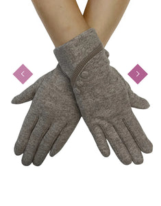 Glove Plain Button Felted Touchscreen Beige