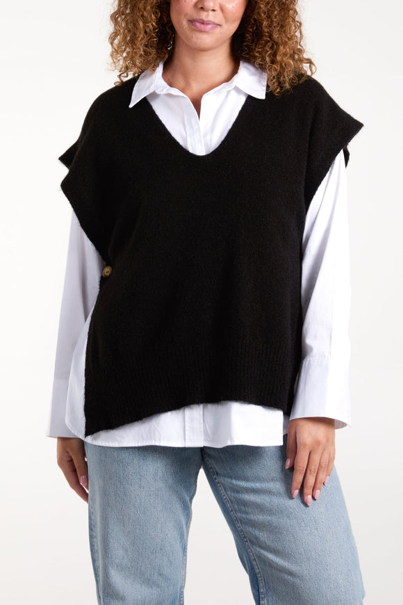 Black SOFT TOUCH SIDE SPLIT KNIT VEST