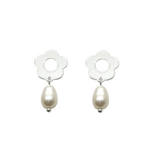 Earring Flower & Natural Pearl Drop