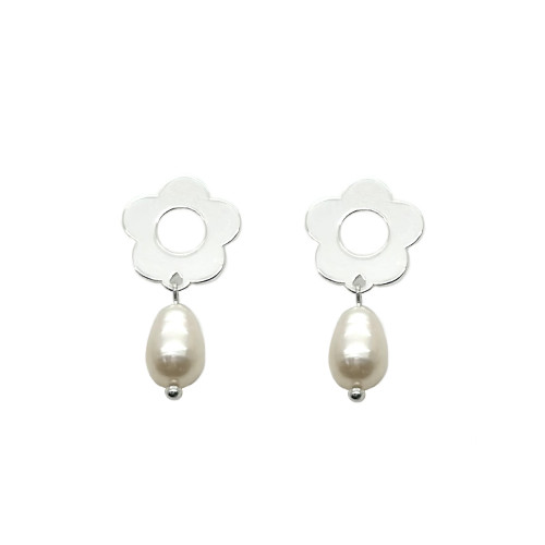 Earring Flower & Natural Pearl Drop