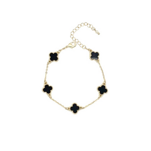 Bracelet Five Clover Pendant Gold Black