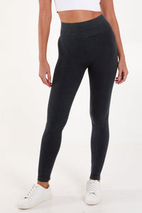 Black ACID WASHED RIBBED LEGGING
