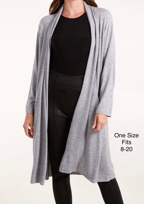 Grey LONGLINE FINE KNIT CARDIGAN
