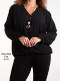 Black NECKLACE SLEEVE DETAIL BUBBLE HEM BLOUSE