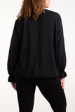 Black NECKLACE SLEEVE DETAIL BUBBLE HEM BLOUSE