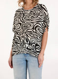 Black & White Short Sleeved Top with Abstract Print