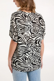 Black & White Short Sleeved Top with Abstract Print