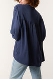 Navy Grandad Collar Smock Blouse