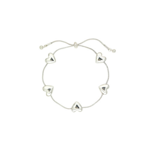 Bracelet Silver Five Convex Shape Hearts Slider
