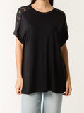 Black CROCHET SHOULDER T-SHIRT