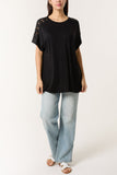 Black CROCHET SHOULDER T-SHIRT