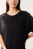 Black CROCHET SHOULDER T-SHIRT