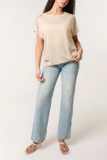 Stone SHELL TRIM SLEEVE T-SHIRT